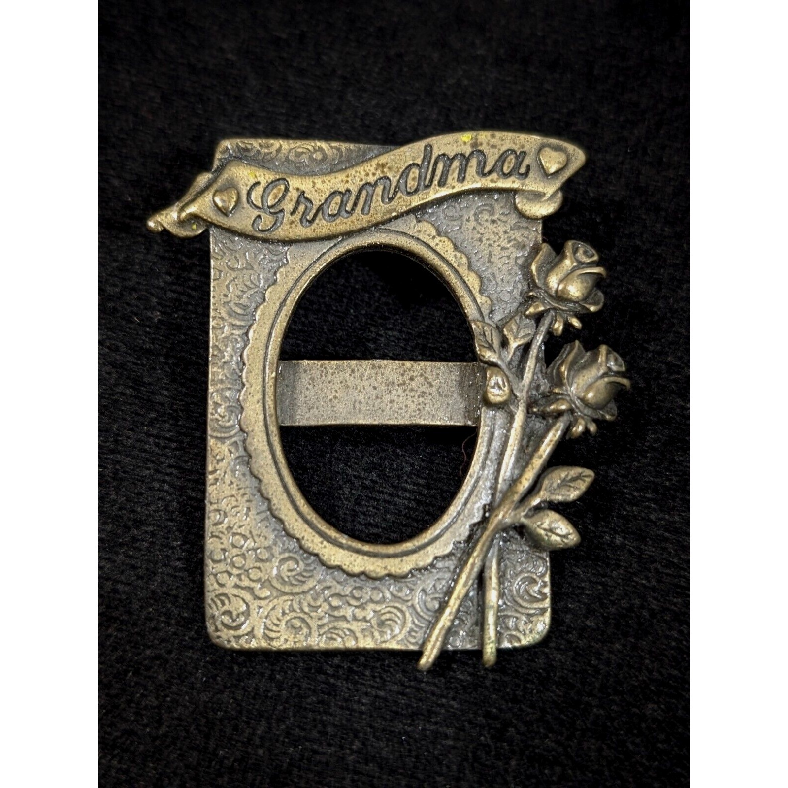Vintage Jj Jonette Bronze Tone Grandma Rose Picture Frame Brooch Pin